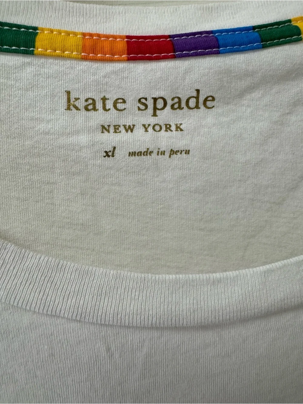 kate spade white tee with rainbow trim